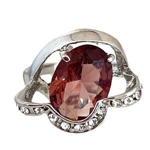 Vintage Ring Size 6 Purple Glass Stone Crystal Accents Cocktail 5Z